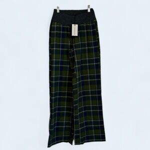NWT WeWoreWhat low rise pant stretch waist plaid green blue extra long pockets